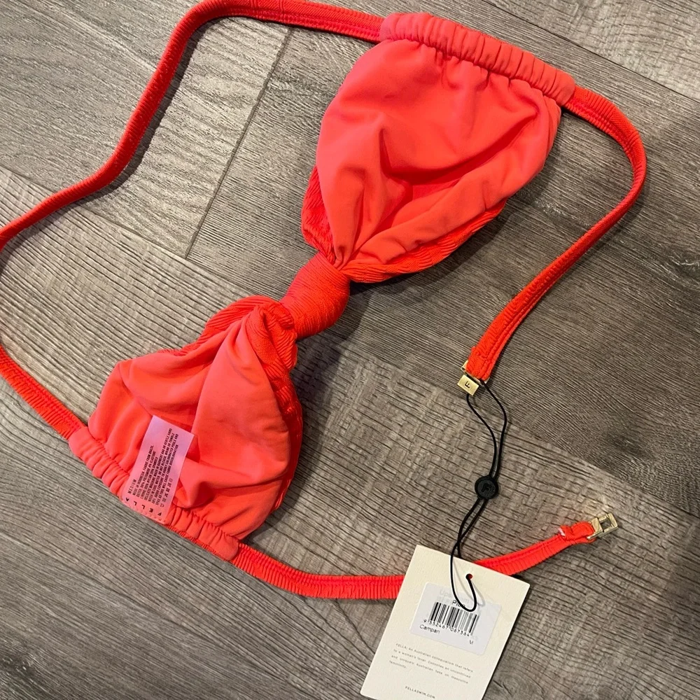 NWT! FELLA Swim Pico Halter Bandeau Bikini Top M Red - Picture 3 of 5